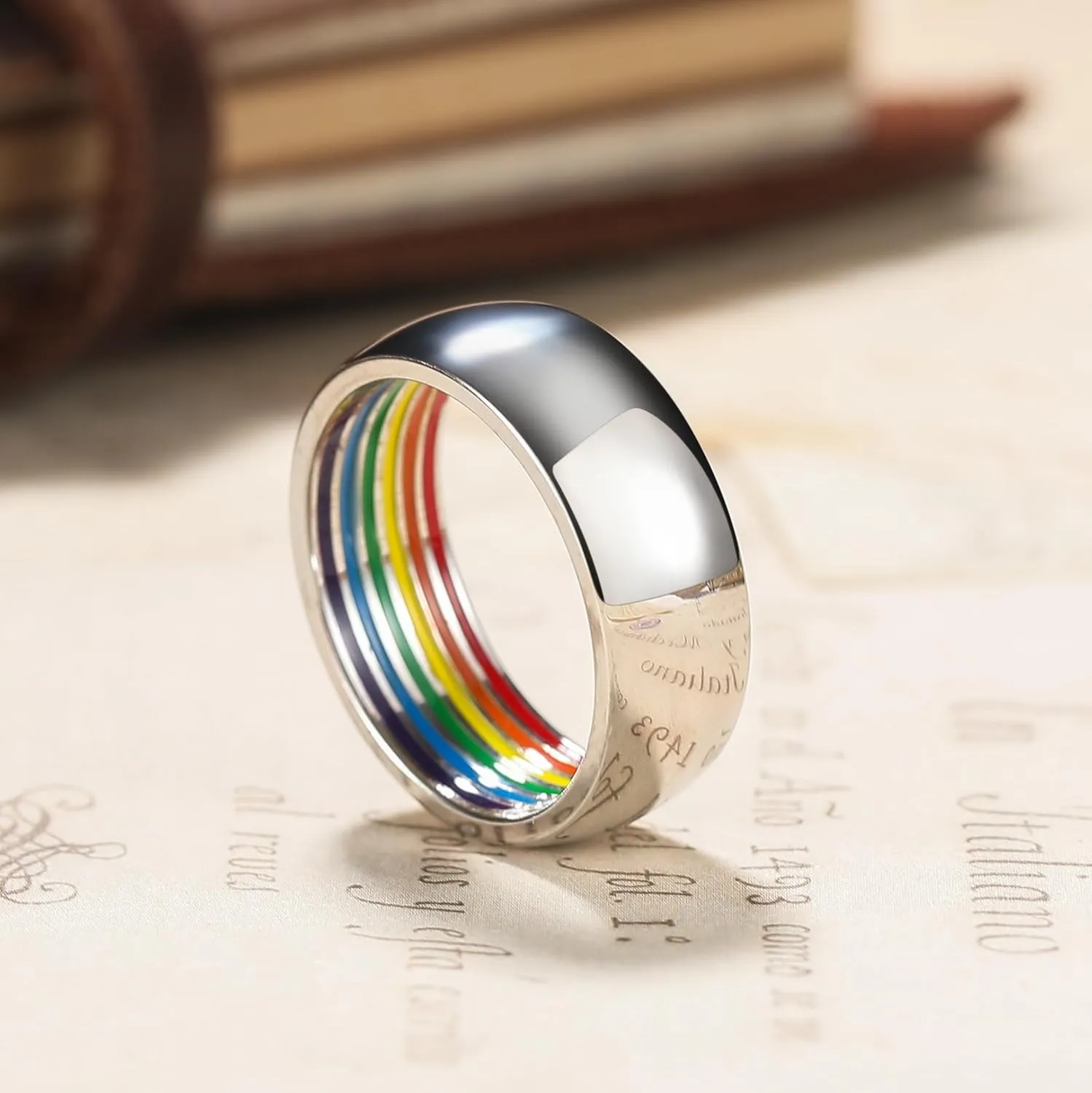 King Will LGBT Pride Rainbow Fidget Rings- Love is Love Wedding Bandfor Men, 8mm Wedding Band with Rainbow Pattern Black/Silver/Gold Stainless Steel Men Ring Wedding Band, Comfort Fit Size 7-14