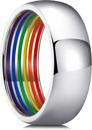King Will LGBT Pride Rainbow Fidget Rings- Love is Love Wedding Bandfor Men, 8mm Wedding Band with Rainbow Pattern Black/Silver/Gold Stainless Steel Men Ring Wedding Band, Comfort Fit Size 7-14