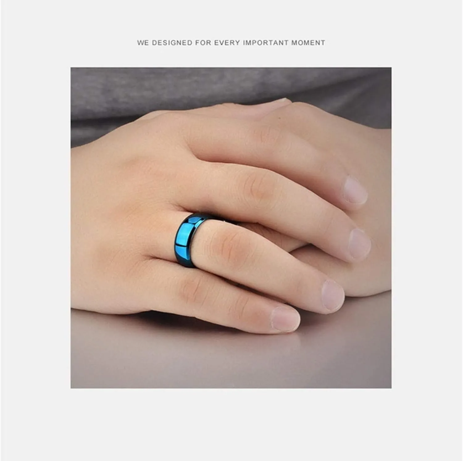 KnSam Couple Rings Stainless Steel High Polished Blue Ring for Wedding