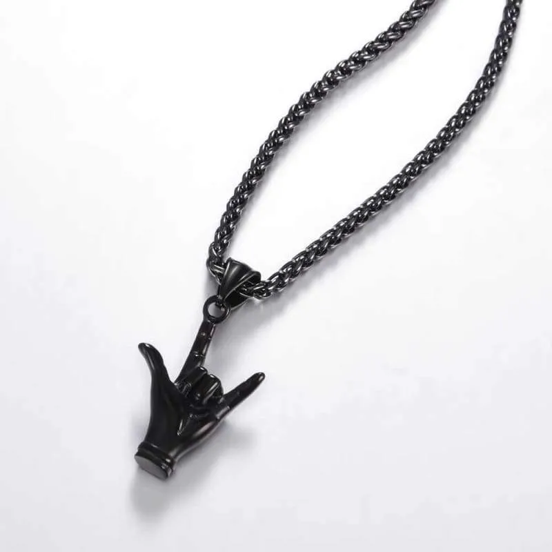 Kpop Hand Love Gesture Necklace Unisex Jewelry Stainless Steel Gold Color Love Sign Pendant Rock Punk Necklace Men P3236