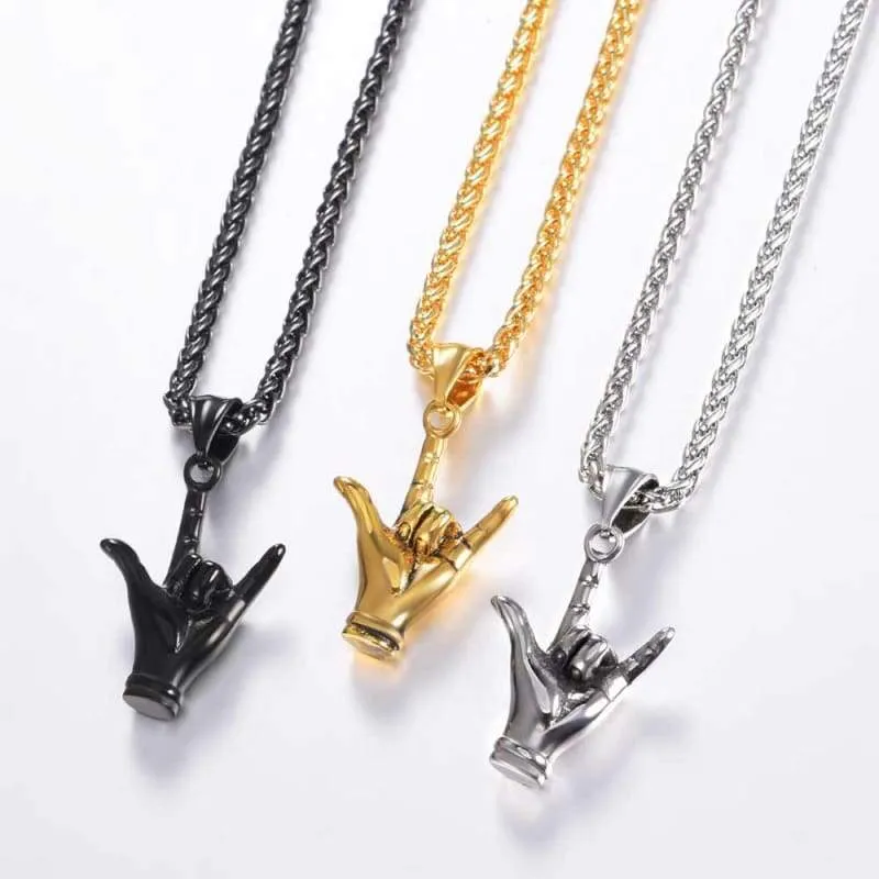 Kpop Hand Love Gesture Necklace Unisex Jewelry Stainless Steel Gold Color Love Sign Pendant Rock Punk Necklace Men P3236