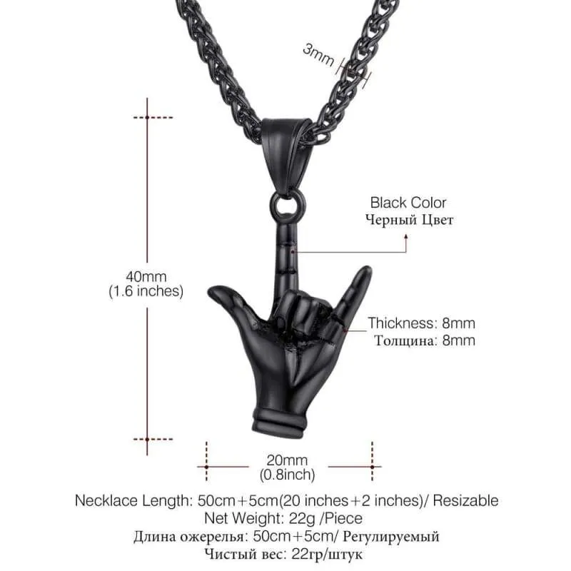 Kpop Hand Love Gesture Necklace Unisex Jewelry Stainless Steel Gold Color Love Sign Pendant Rock Punk Necklace Men P3236