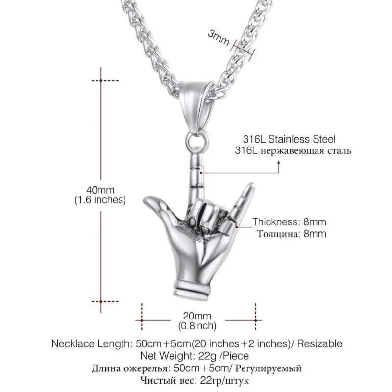 Kpop Hand Love Gesture Necklace Unisex Jewelry Stainless Steel Gold Color Love Sign Pendant Rock Punk Necklace Men P3236