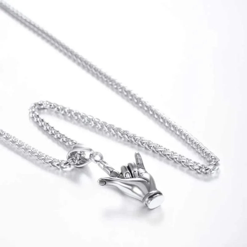 Kpop Hand Love Gesture Necklace Unisex Jewelry Stainless Steel Gold Color Love Sign Pendant Rock Punk Necklace Men P3236
