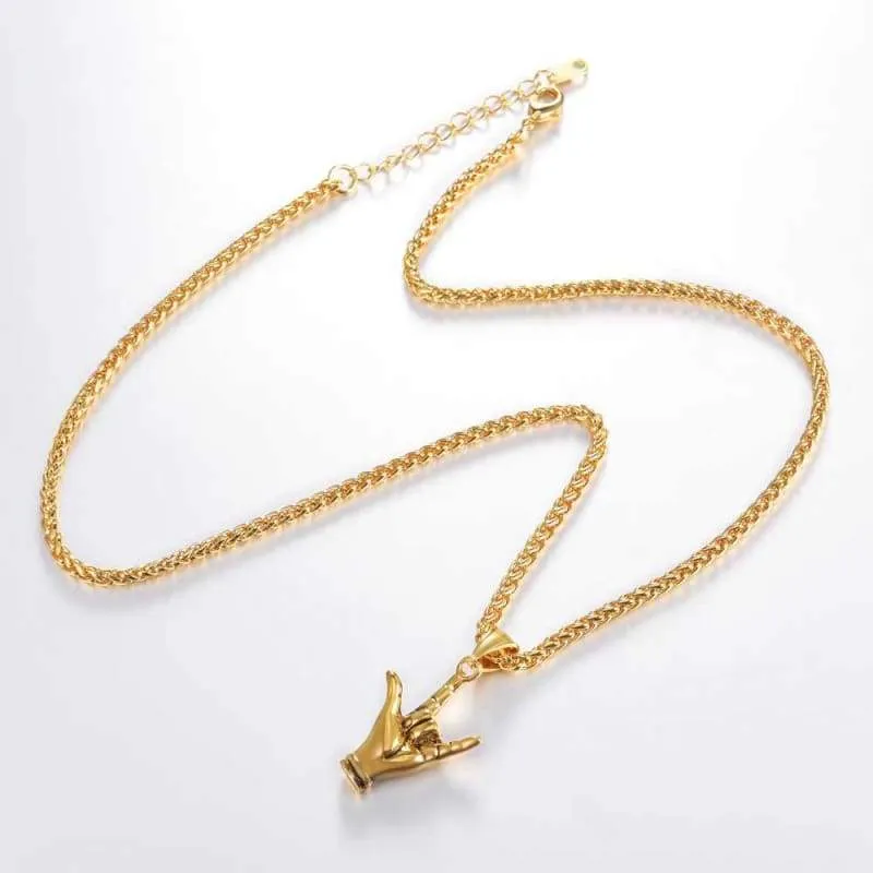 Kpop Hand Love Gesture Necklace Unisex Jewelry Stainless Steel Gold Color Love Sign Pendant Rock Punk Necklace Men P3236