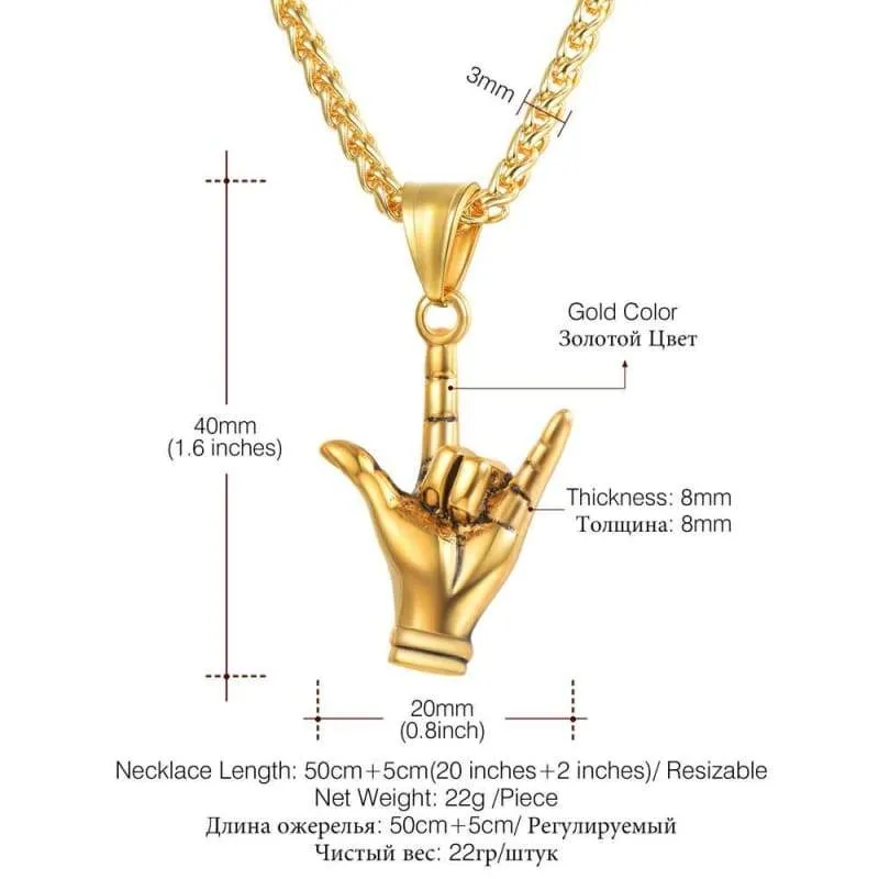Kpop Hand Love Gesture Necklace Unisex Jewelry Stainless Steel Gold Color Love Sign Pendant Rock Punk Necklace Men P3236