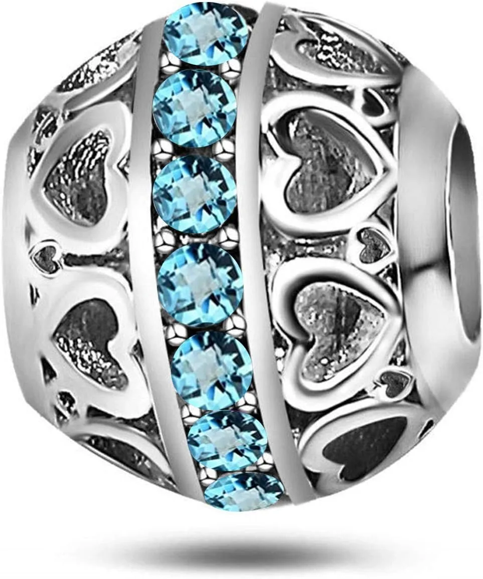 KunBead Birthday January-December Birthstone Heart Bead Charms Compatible with Pandora Bracelet for Mom Daughter Grandma Granddaughter Nana Auntie Wife Sister Best Friend