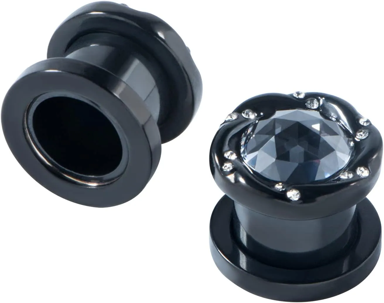 KUNIU 2pcs 5A CZ Gems Ear Tunnels ear Plugs ear Gauges Seashell Floral Screws Stretcher ear Expander Set Piercing Jewelry2g-00g