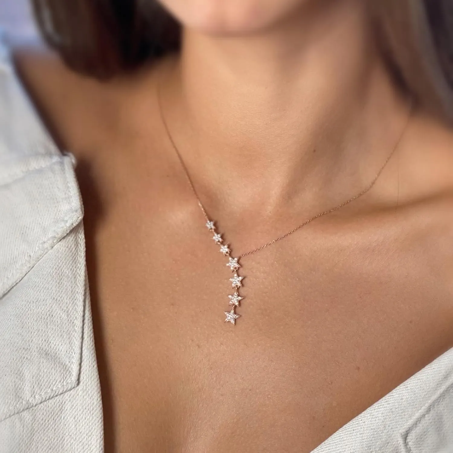 Kyerlyn Crystal Dainty Star Necklace for Women, Star CZ Charm Statement Y-Necklace Gold/Silver/Rose Gold Shining Exquisite Choker Necklace for Women Adjustable Jewelry Gifts