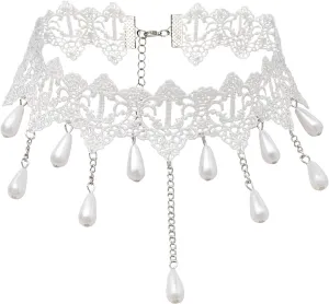Lace Choker Necklace Gothic Jewelry Accessories, Elegant Goth Collar Necklace for Women Halloween Cosplay