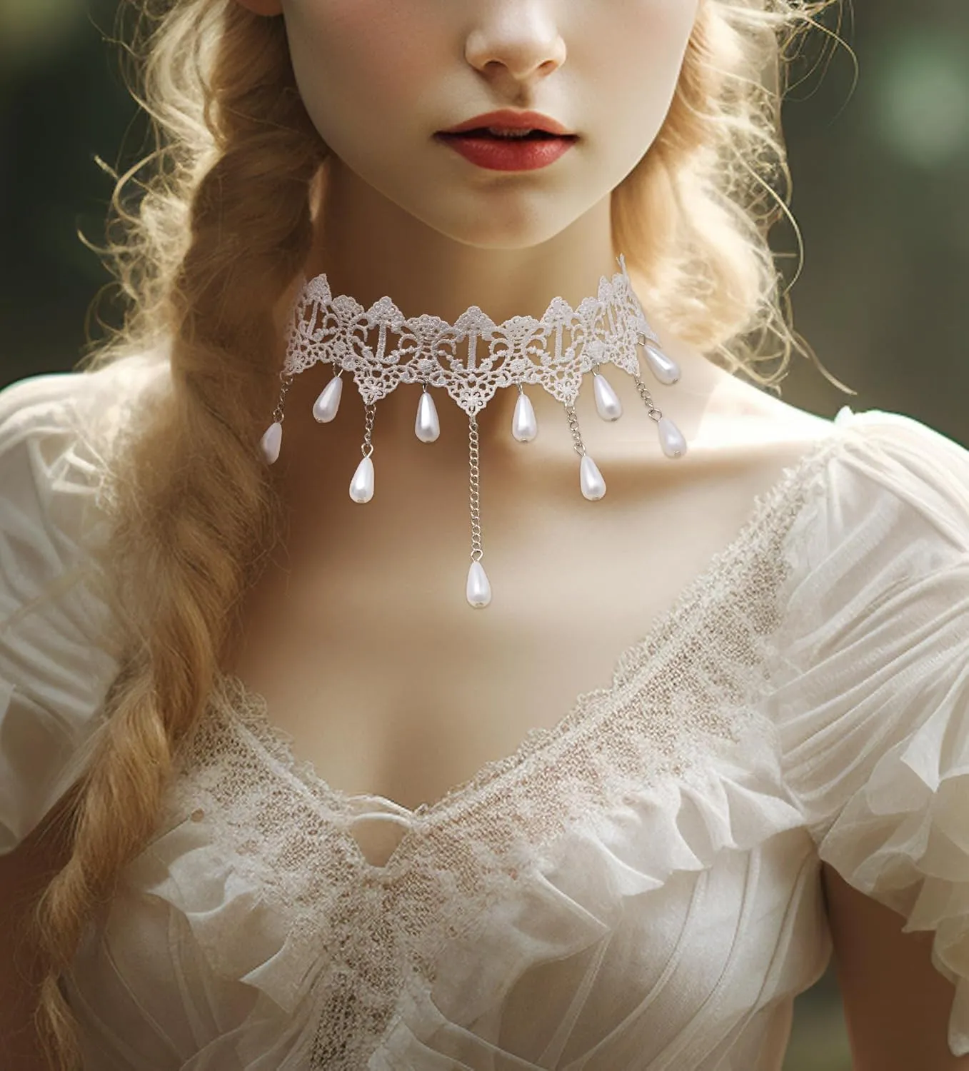 Lace Choker Necklace Gothic Jewelry Accessories, Elegant Goth Collar Necklace for Women Halloween Cosplay