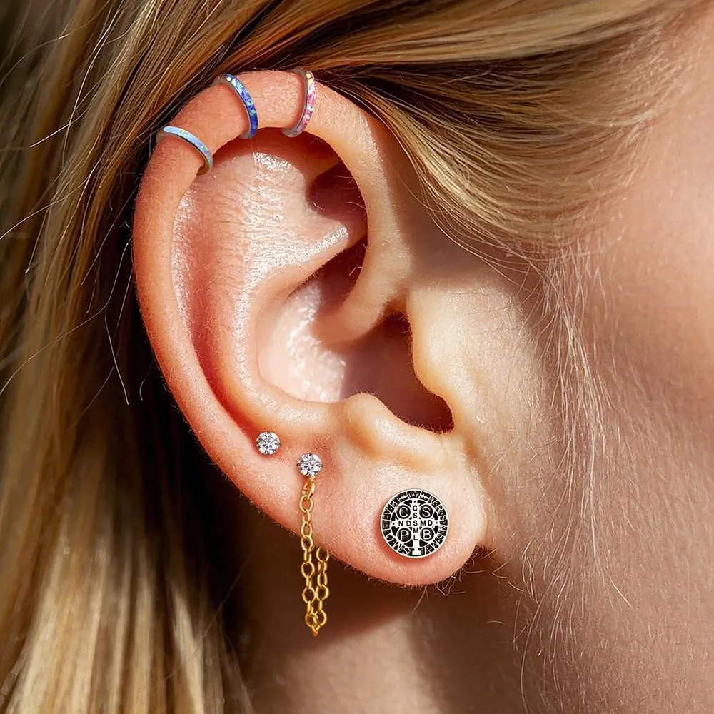 LADEMAYH 0g-1inch Ear Plugs Tunnels Gauges, Saint Benedict Cross Medal Ear Gauges Earrings for Christian, Hypoallergenic Surgical Stainless Steel 316L Expander Stretcher Body Jewelry