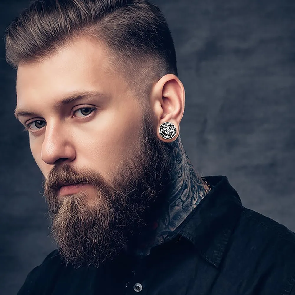 LADEMAYH 0g-1inch Ear Plugs Tunnels Gauges, Saint Benedict Cross Medal Ear Gauges Earrings for Christian, Hypoallergenic Surgical Stainless Steel 316L Expander Stretcher Body Jewelry