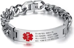 Lam Hub Fong Custom Emergency Medical Alert Bracelet - Free Engraving, Ships Next Day, Non-Tarnish Titanium Steel, Size 7.5-9.5 inches, Medical ID Bracelet for Men & Women, Durable & Comfortable
