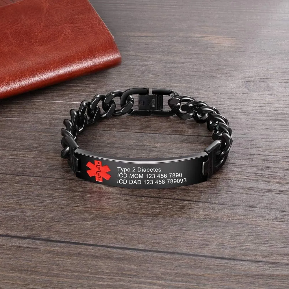 Lam Hub Fong Custom Emergency Medical Alert Bracelet - Free Engraving, Ships Next Day, Non-Tarnish Titanium Steel, Size 7.5-9.5 inches, Medical ID Bracelet for Men & Women, Durable & Comfortable