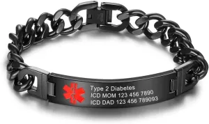Lam Hub Fong Custom Emergency Medical Alert Bracelet - Free Engraving, Ships Next Day, Non-Tarnish Titanium Steel, Size 7.5-9.5 inches, Medical ID Bracelet for Men & Women, Durable & Comfortable