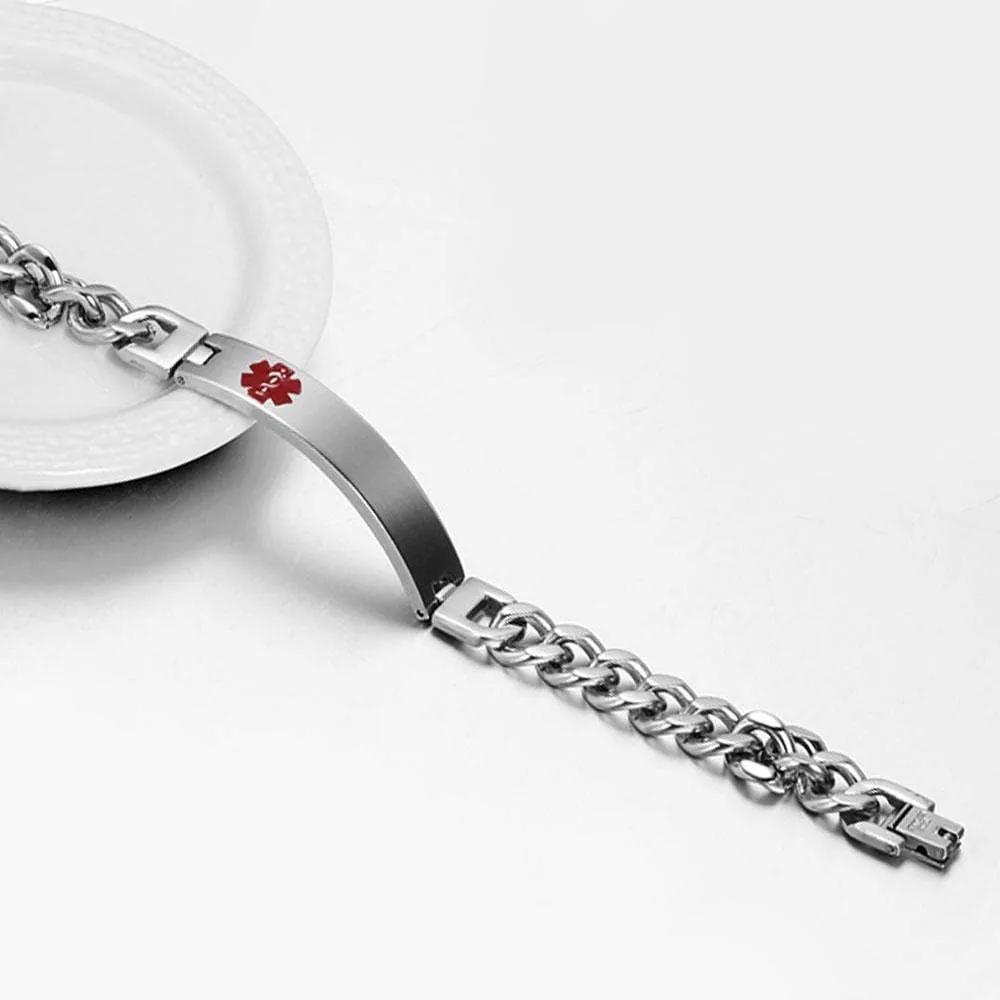 Lam Hub Fong Custom Emergency Medical Alert Bracelet - Free Engraving, Ships Next Day, Non-Tarnish Titanium Steel, Size 7.5-9.5 inches, Medical ID Bracelet for Men & Women, Durable & Comfortable