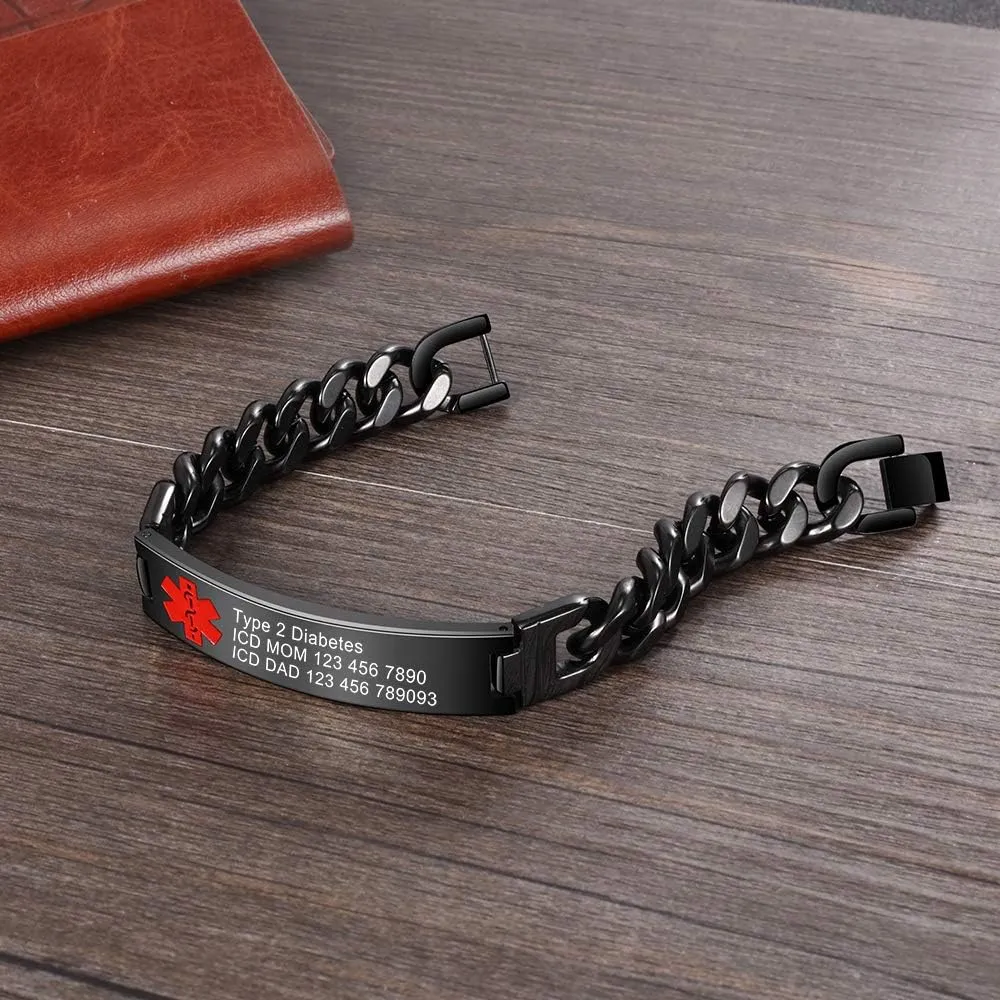 Lam Hub Fong Custom Emergency Medical Alert Bracelet - Free Engraving, Ships Next Day, Non-Tarnish Titanium Steel, Size 7.5-9.5 inches, Medical ID Bracelet for Men & Women, Durable & Comfortable