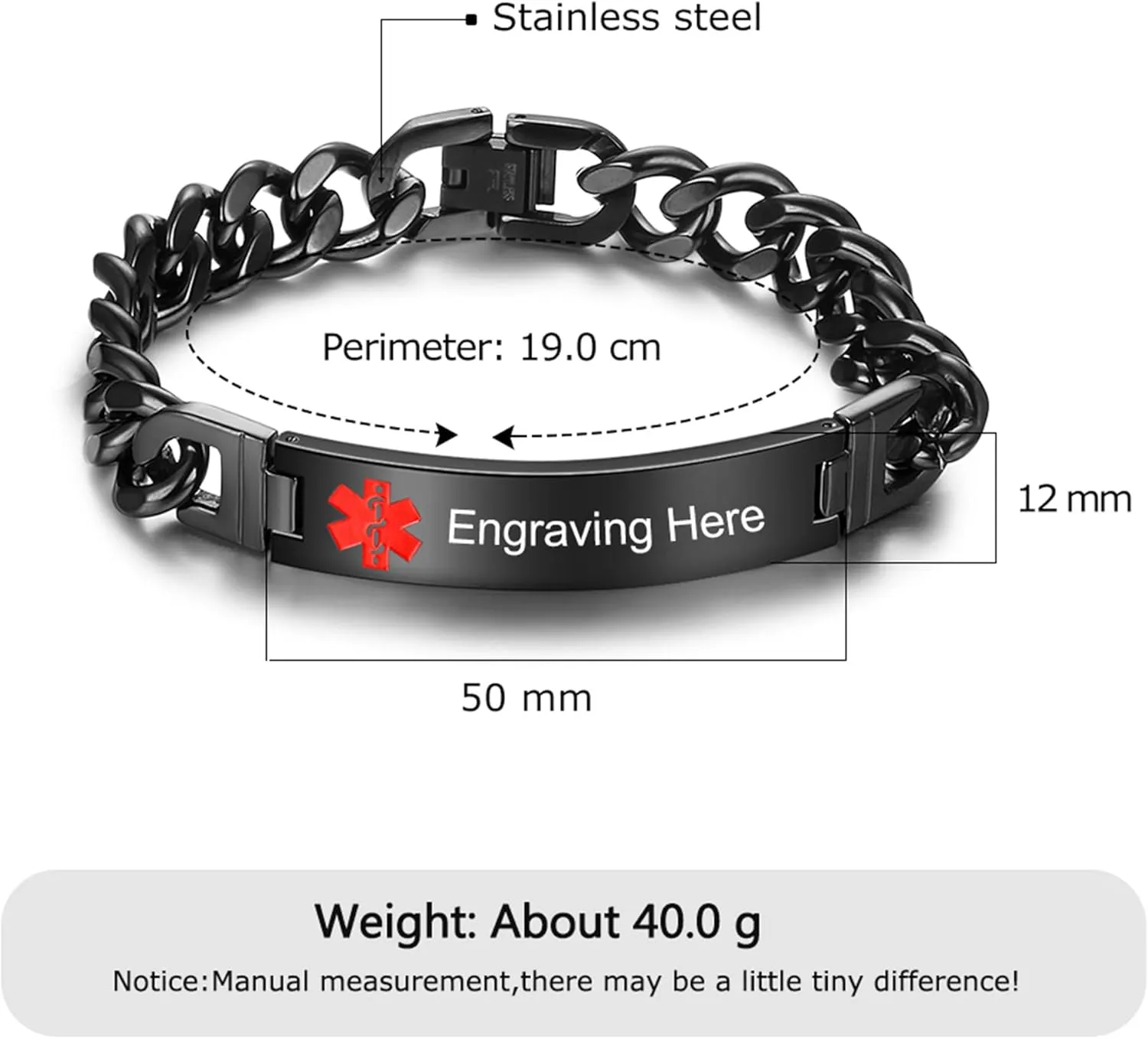 Lam Hub Fong Custom Emergency Medical Alert Bracelet - Free Engraving, Ships Next Day, Non-Tarnish Titanium Steel, Size 7.5-9.5 inches, Medical ID Bracelet for Men & Women, Durable & Comfortable