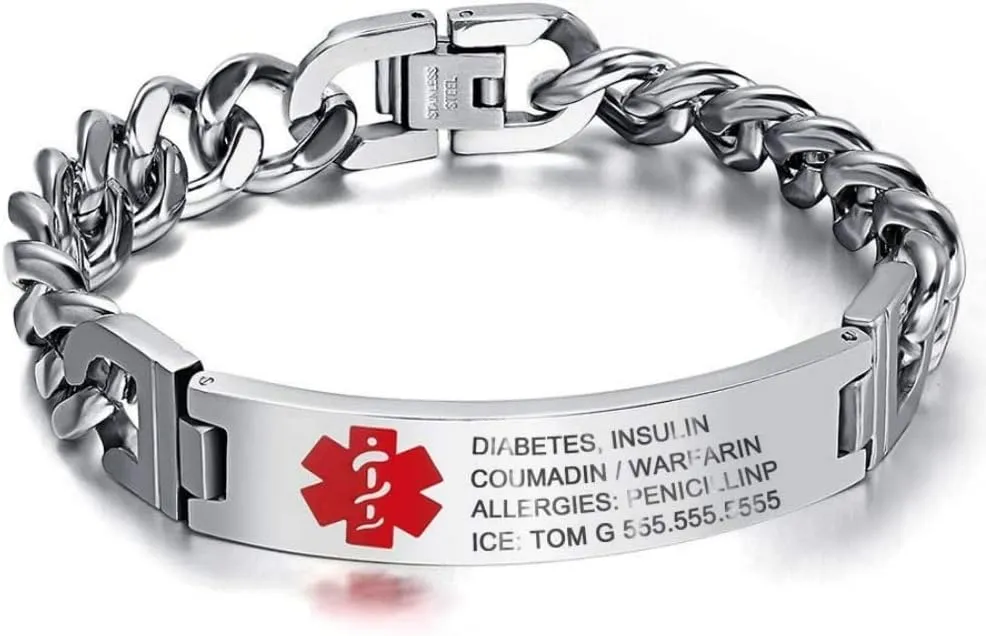 Lam Hub Fong Custom Emergency Medical Alert Bracelet - Free Engraving, Ships Next Day, Non-Tarnish Titanium Steel, Size 7.5-9.5 inches, Medical ID Bracelet for Men & Women, Durable & Comfortable