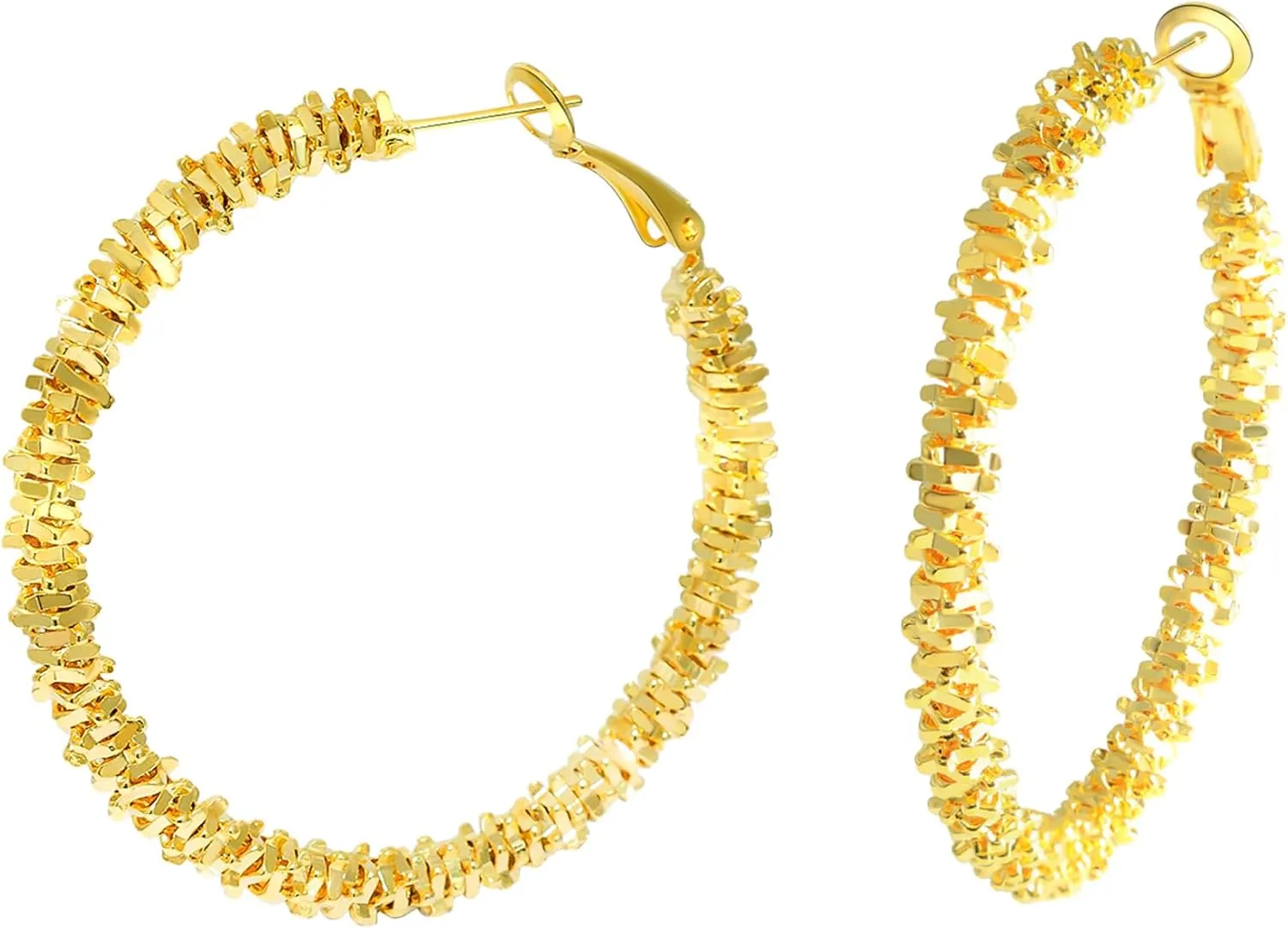 Large Silver Hoop Earrings for Women, 50mm 14k Gold Plated Big Thick Sparkly Chunky Hoop Earrings Jewelry