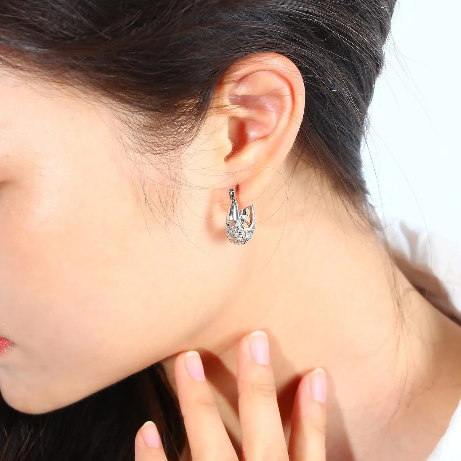 Large Titanium Hoop Earrings for Women White Gold Plated, Fashion Polished Hollow Plain/Bamboo/Twist/Chunky Earring Charms Lightweight, Pure Titanium Big Earrings Hoops Hypoallergenic for Sensitive Ear