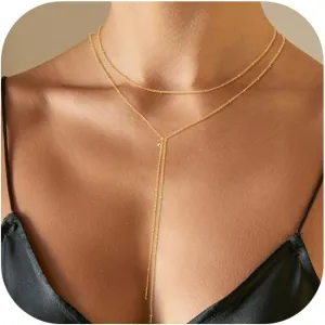 Lariat Necklace for Women, Long Chain, Drop & Layered Designs, Dainty Non-Tarnish Necklace