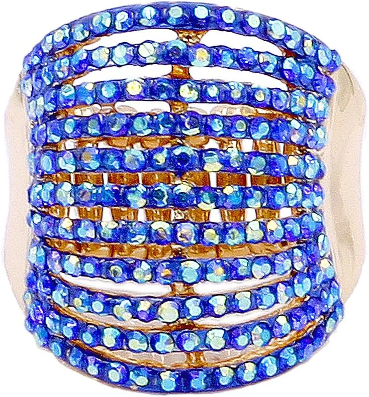 Lavencious 11 Rows with Crystals Stretch Rings Statement Rings Free Size for Women