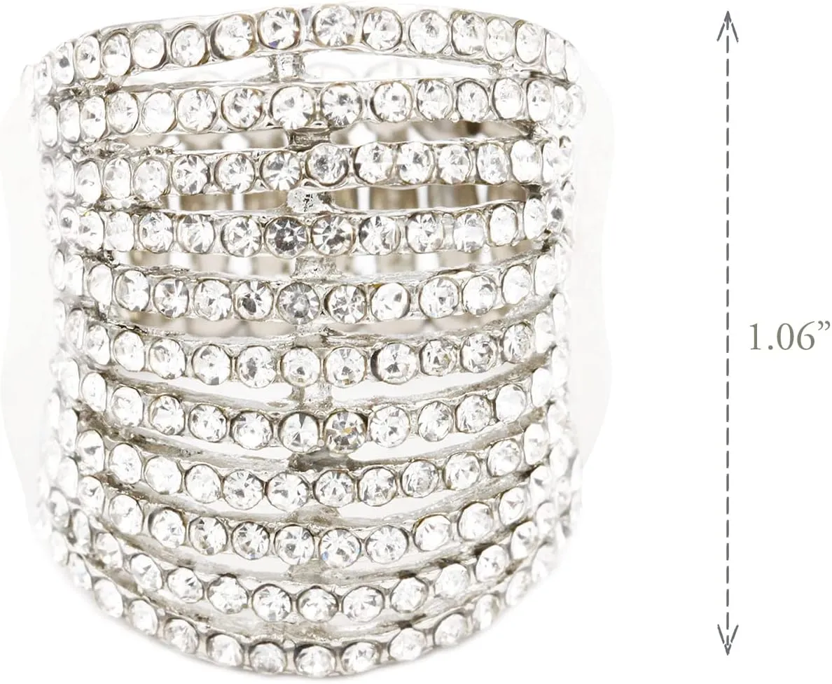 Lavencious 11 Rows with Crystals Stretch Rings Statement Rings Free Size for Women