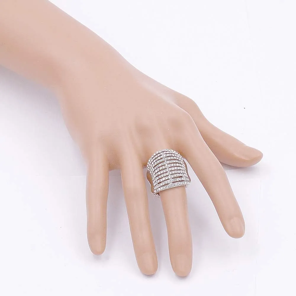 Lavencious 11 Rows with Crystals Stretch Rings Statement Rings Free Size for Women
