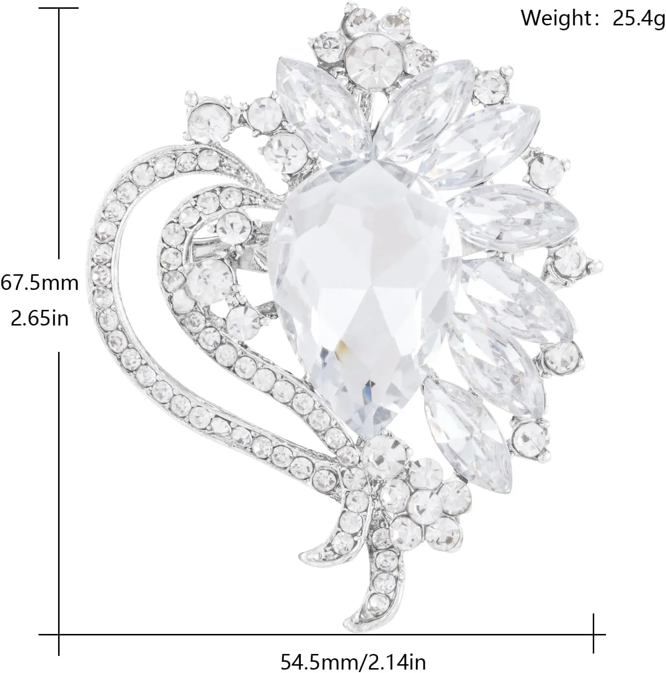 LAXPICOL Vintage Austrian Crystal Elegant Heart Flower Brooch Pin For Women Wedding Broach Pin