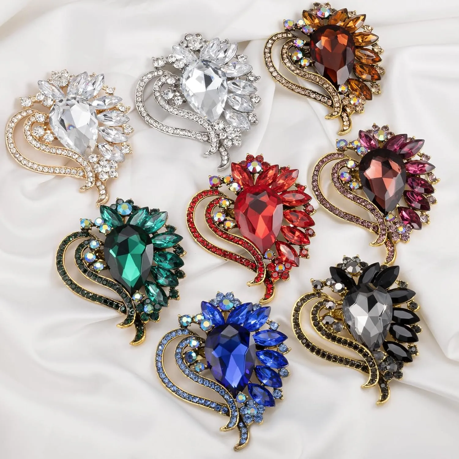 LAXPICOL Vintage Austrian Crystal Elegant Heart Flower Brooch Pin For Women Wedding Broach Pin