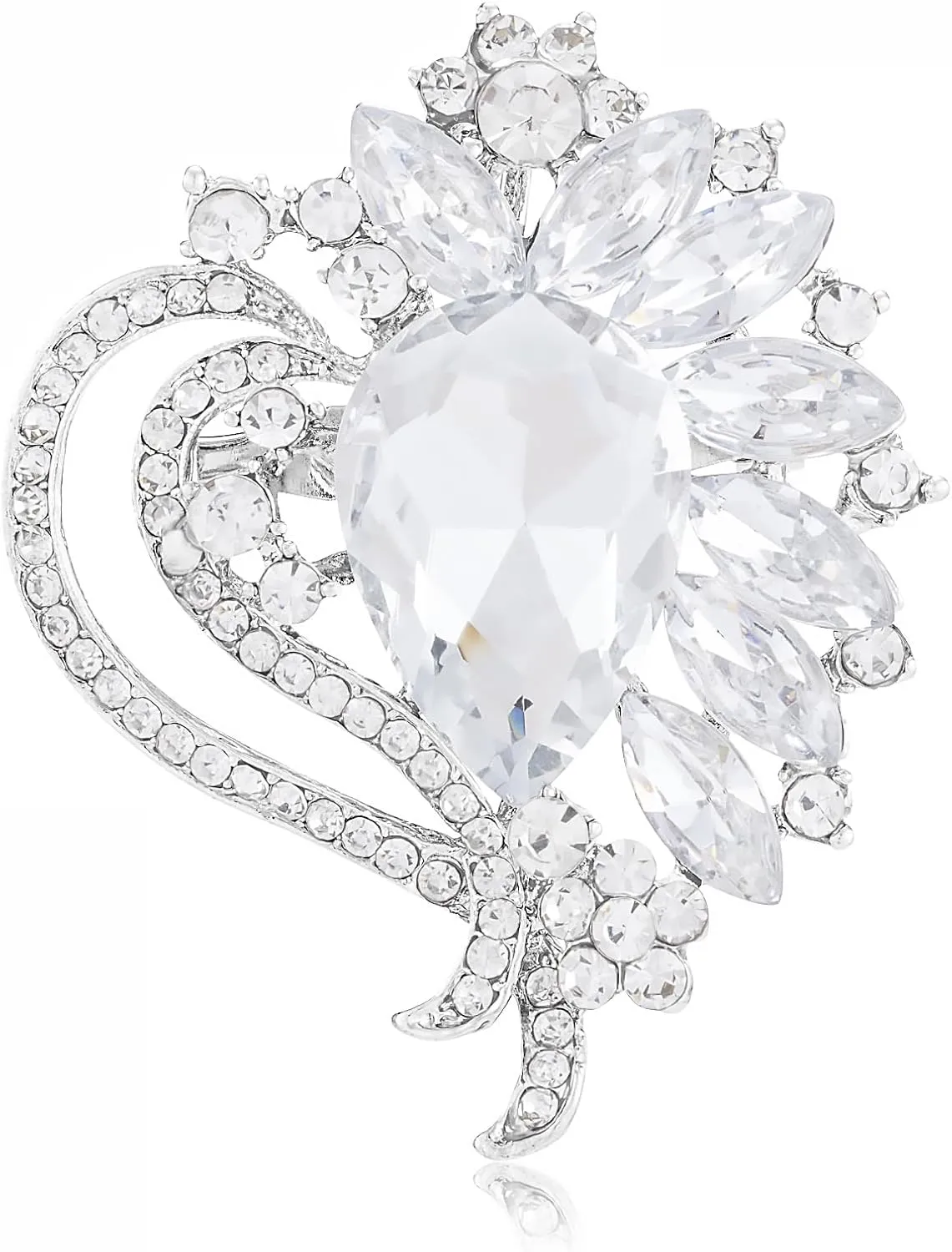 LAXPICOL Vintage Austrian Crystal Elegant Heart Flower Brooch Pin For Women Wedding Broach Pin
