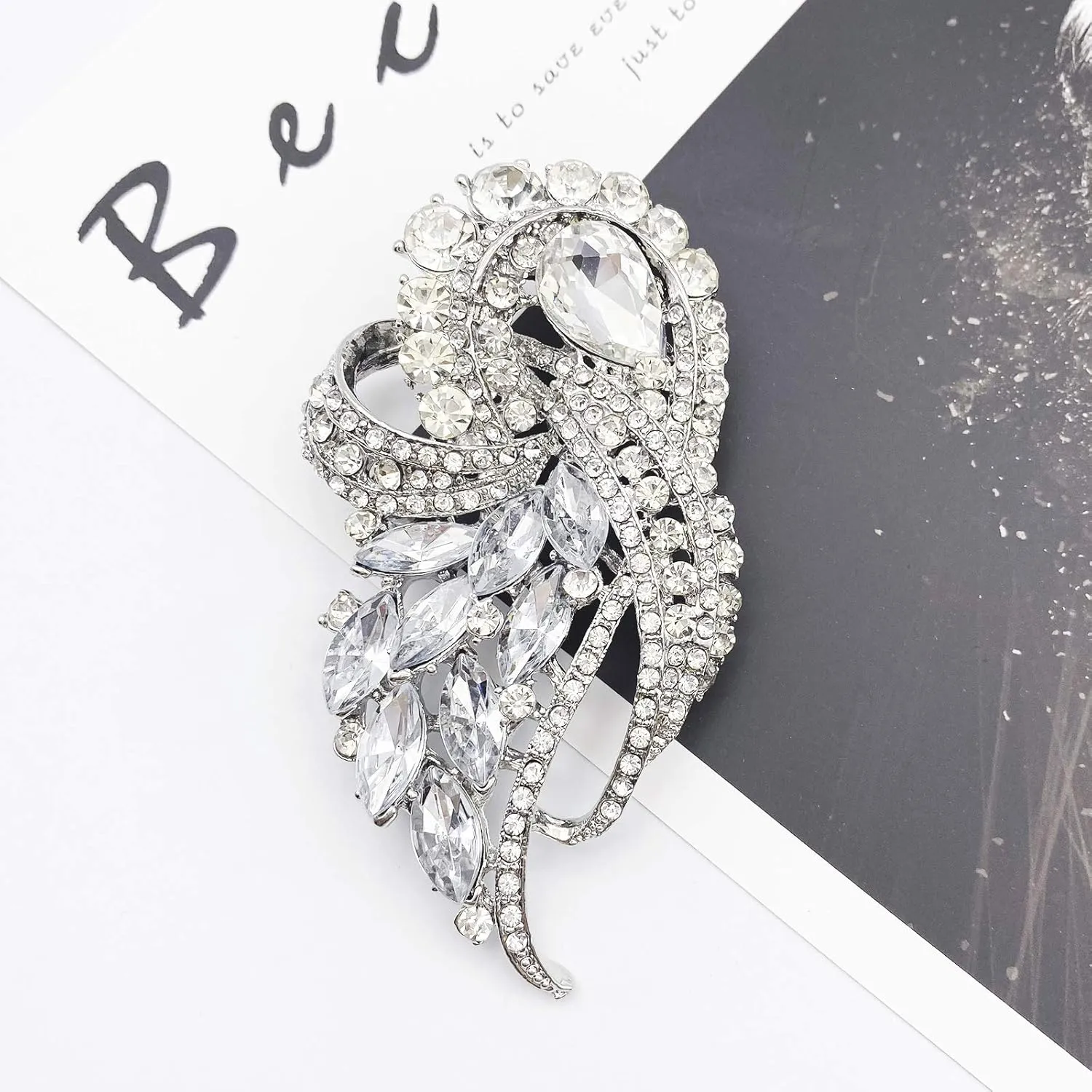 LAXPICOL Vintage Clear Austrian Crystal Elegant Flower Bouquet Wing Brooch for Women