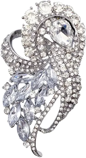 LAXPICOL Vintage Clear Austrian Crystal Elegant Flower Bouquet Wing Brooch for Women