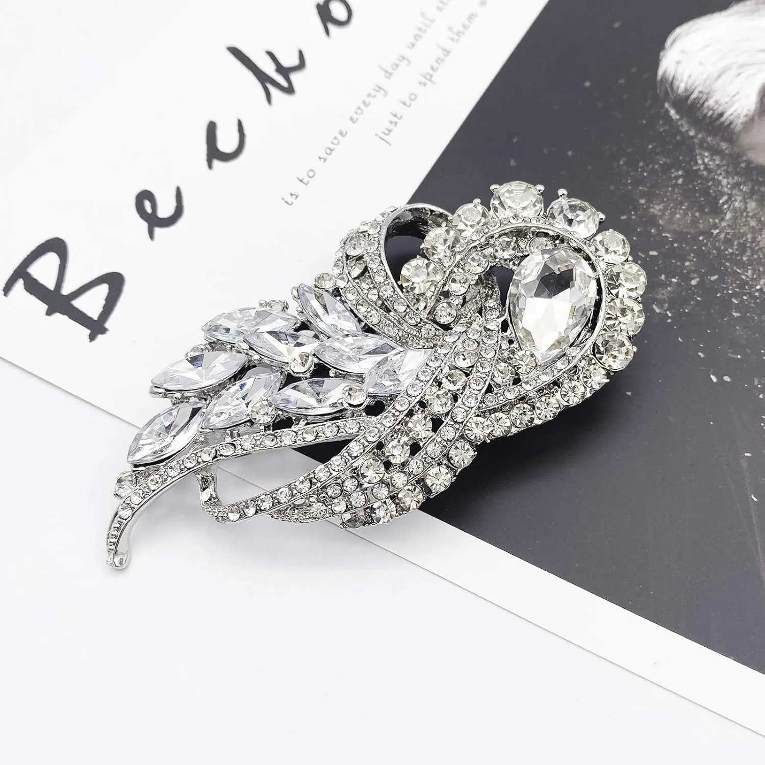 LAXPICOL Vintage Clear Austrian Crystal Elegant Flower Bouquet Wing Brooch for Women