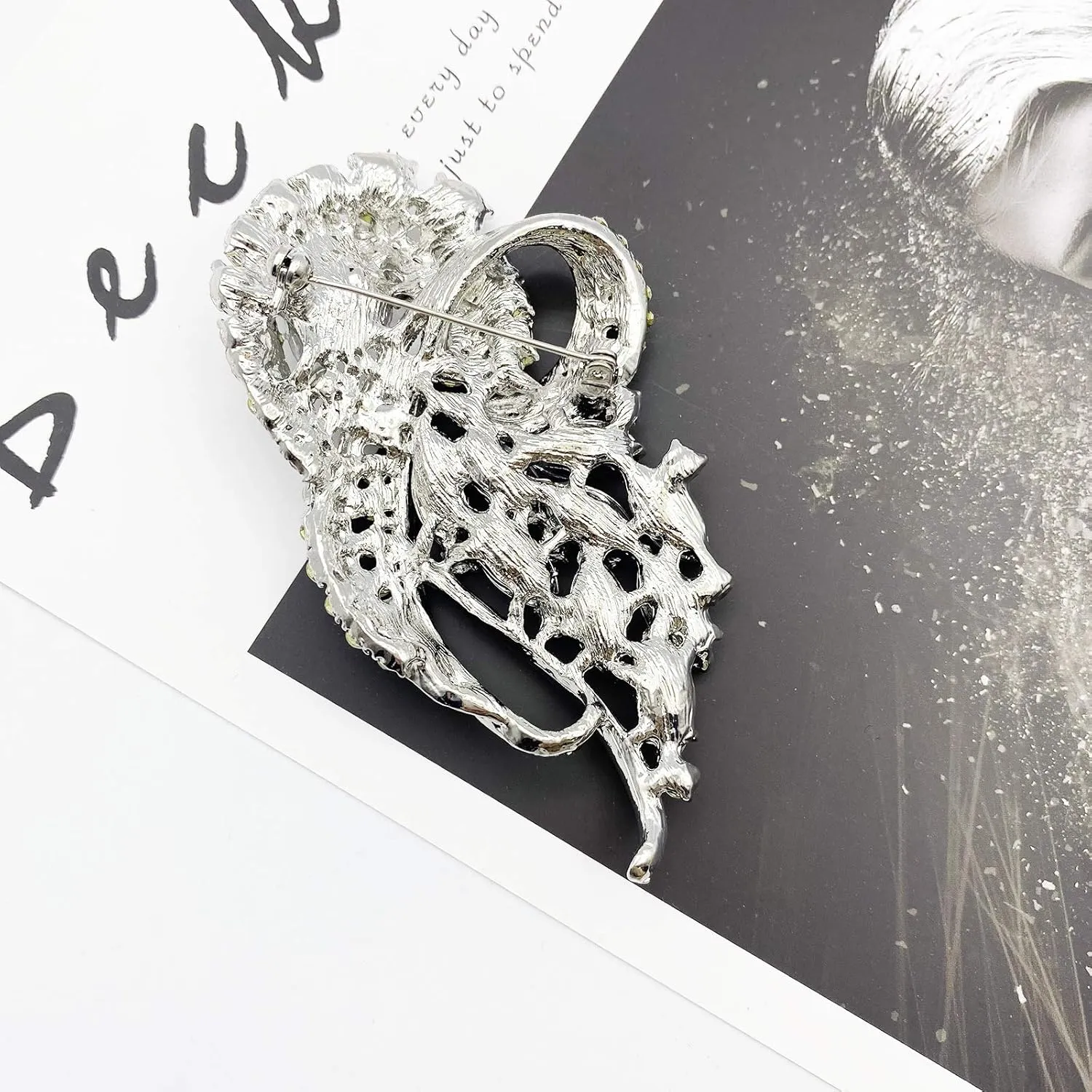 LAXPICOL Vintage Clear Austrian Crystal Elegant Flower Bouquet Wing Brooch for Women