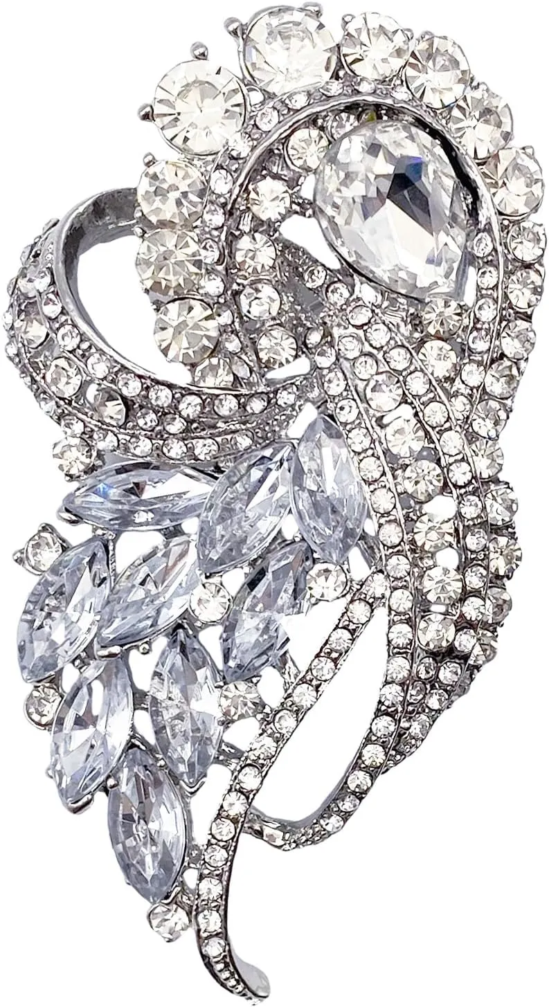 LAXPICOL Vintage Clear Austrian Crystal Elegant Flower Bouquet Wing Brooch for Women