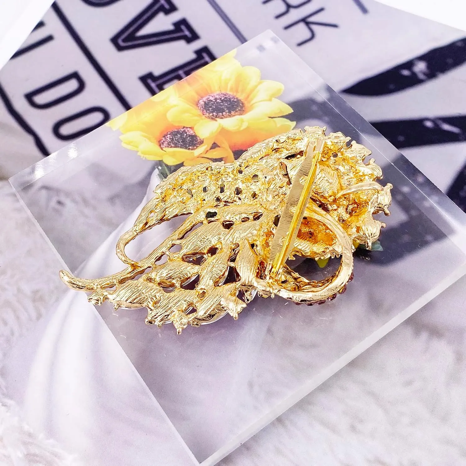 LAXPICOL Vintage Clear Austrian Crystal Elegant Flower Bouquet Wing Brooch for Women