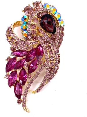 LAXPICOL Vintage Clear Austrian Crystal Elegant Flower Bouquet Wing Brooch for Women