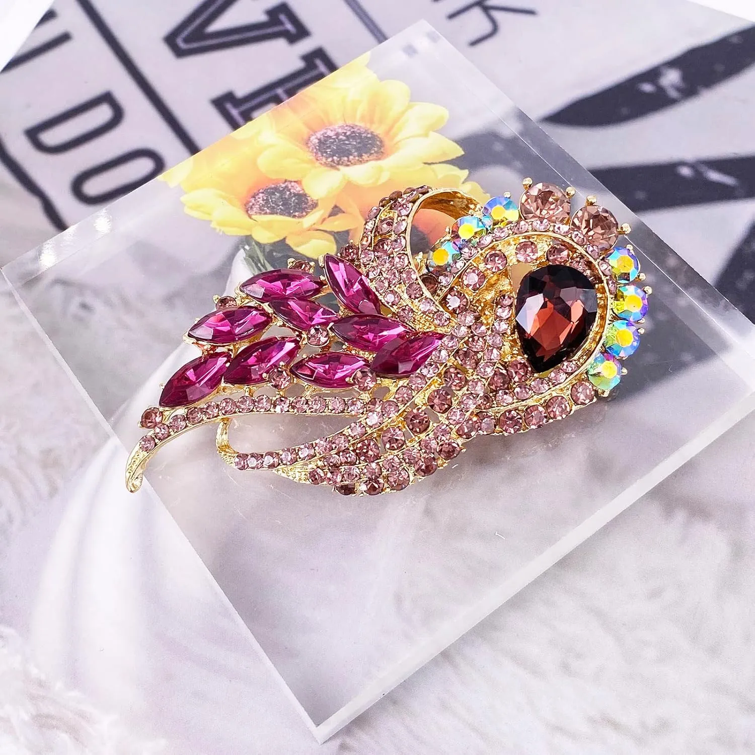 LAXPICOL Vintage Clear Austrian Crystal Elegant Flower Bouquet Wing Brooch for Women