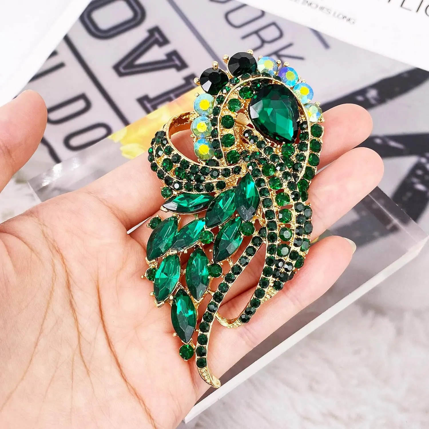 LAXPICOL Vintage Clear Austrian Crystal Elegant Flower Bouquet Wing Brooch for Women