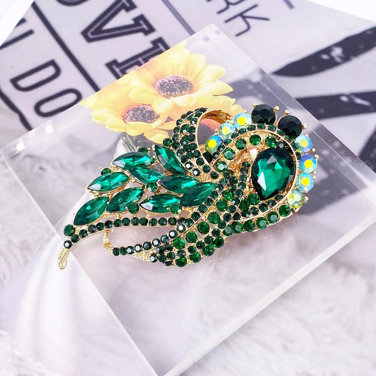 LAXPICOL Vintage Clear Austrian Crystal Elegant Flower Bouquet Wing Brooch for Women