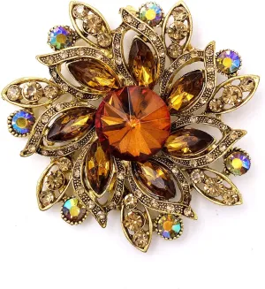 LAXPICOL Vintage Women's Austrian Crystal Elegant Flower Brooch Wedding Broach Pin