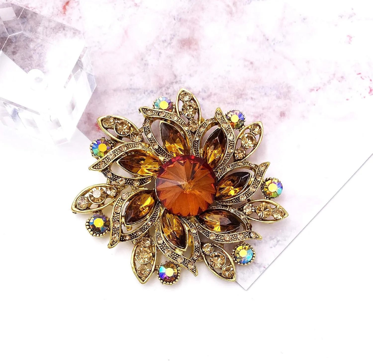 LAXPICOL Vintage Women's Austrian Crystal Elegant Flower Brooch Wedding Broach Pin