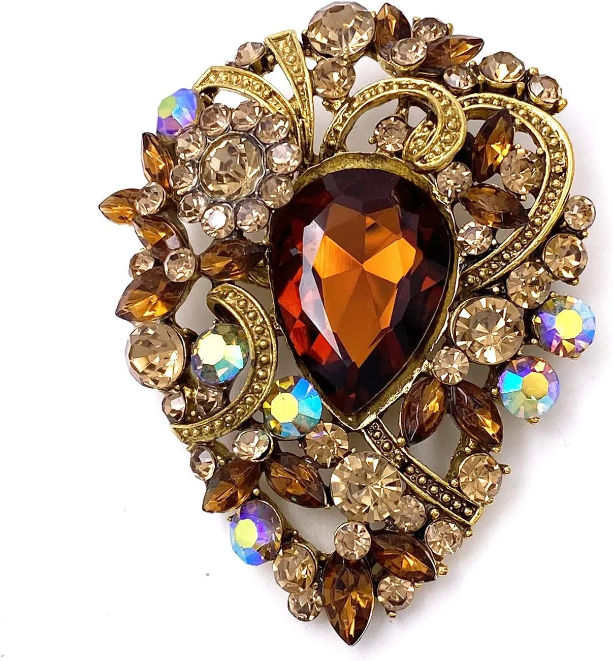 LAXPICOL Women's Vintage Austrian Crystal Elegant Flower Teardrop Brooch Gold Tone
