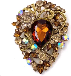 LAXPICOL Women's Vintage Austrian Crystal Elegant Flower Teardrop Brooch Gold Tone