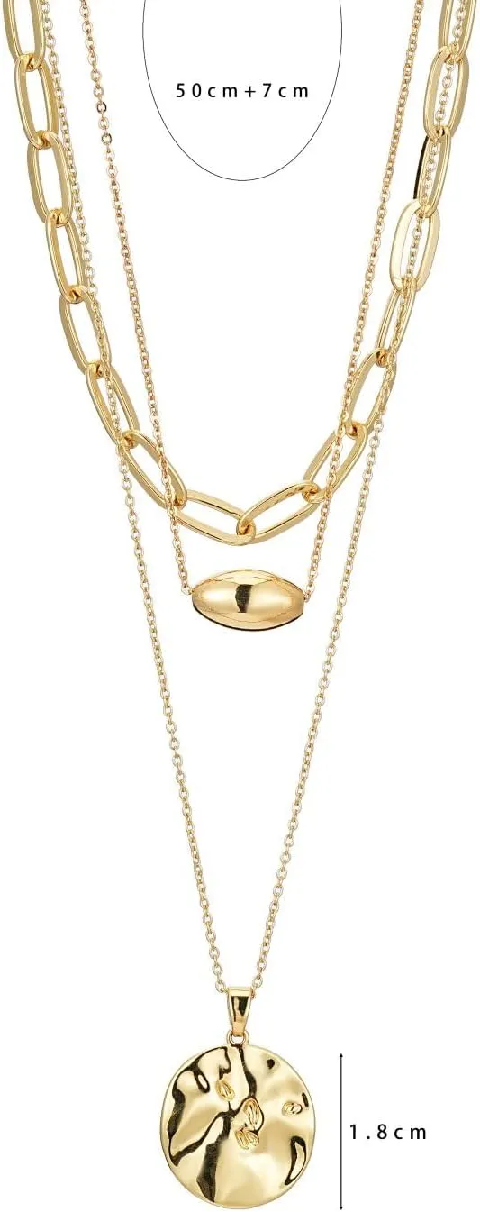 Layered Gold Necklaces Dainty 14K Gold Trendy Stackable Paperclip Chain Necklace for Women Pendant Choker Charm Statement Necklace Set