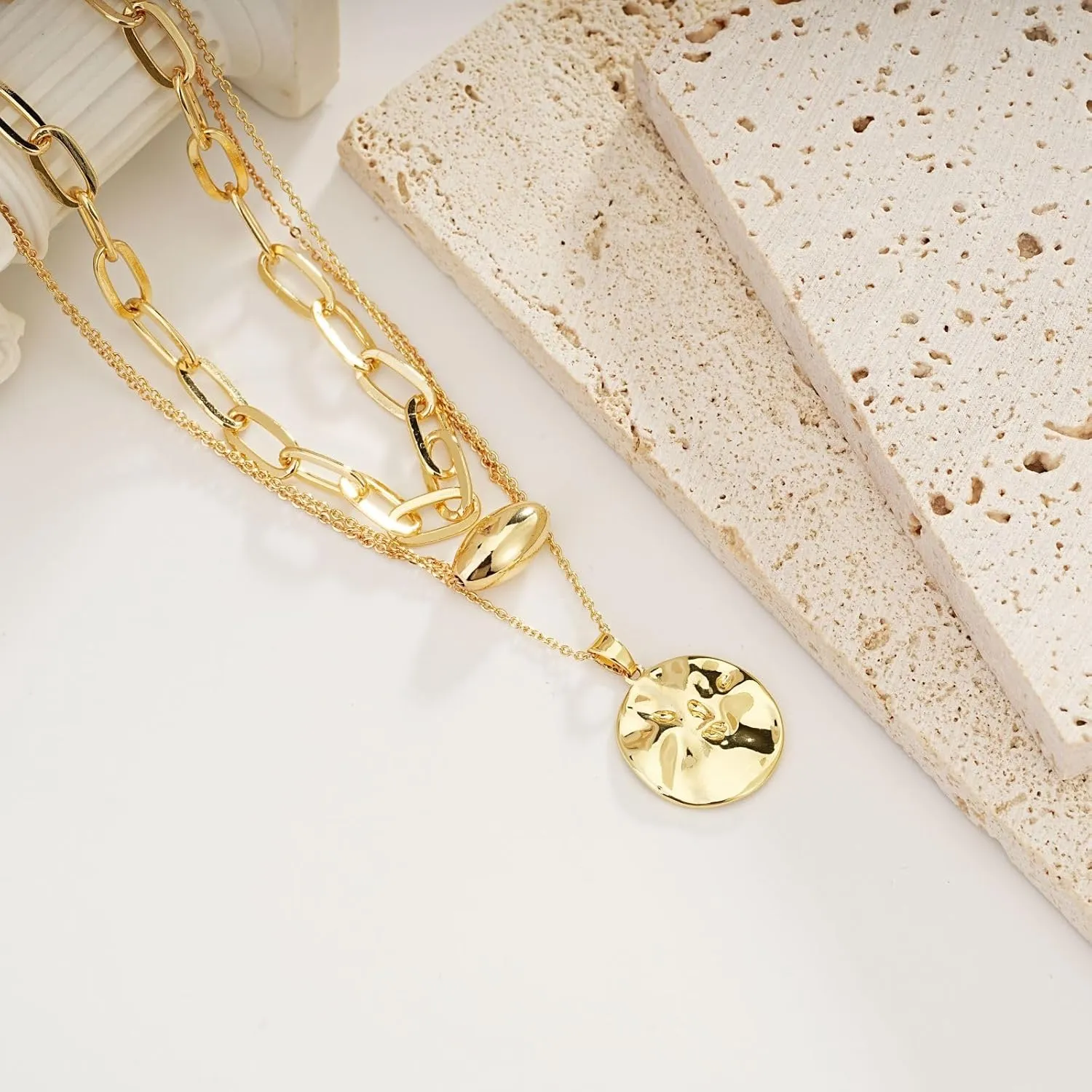 Layered Gold Necklaces Dainty 14K Gold Trendy Stackable Paperclip Chain Necklace for Women Pendant Choker Charm Statement Necklace Set