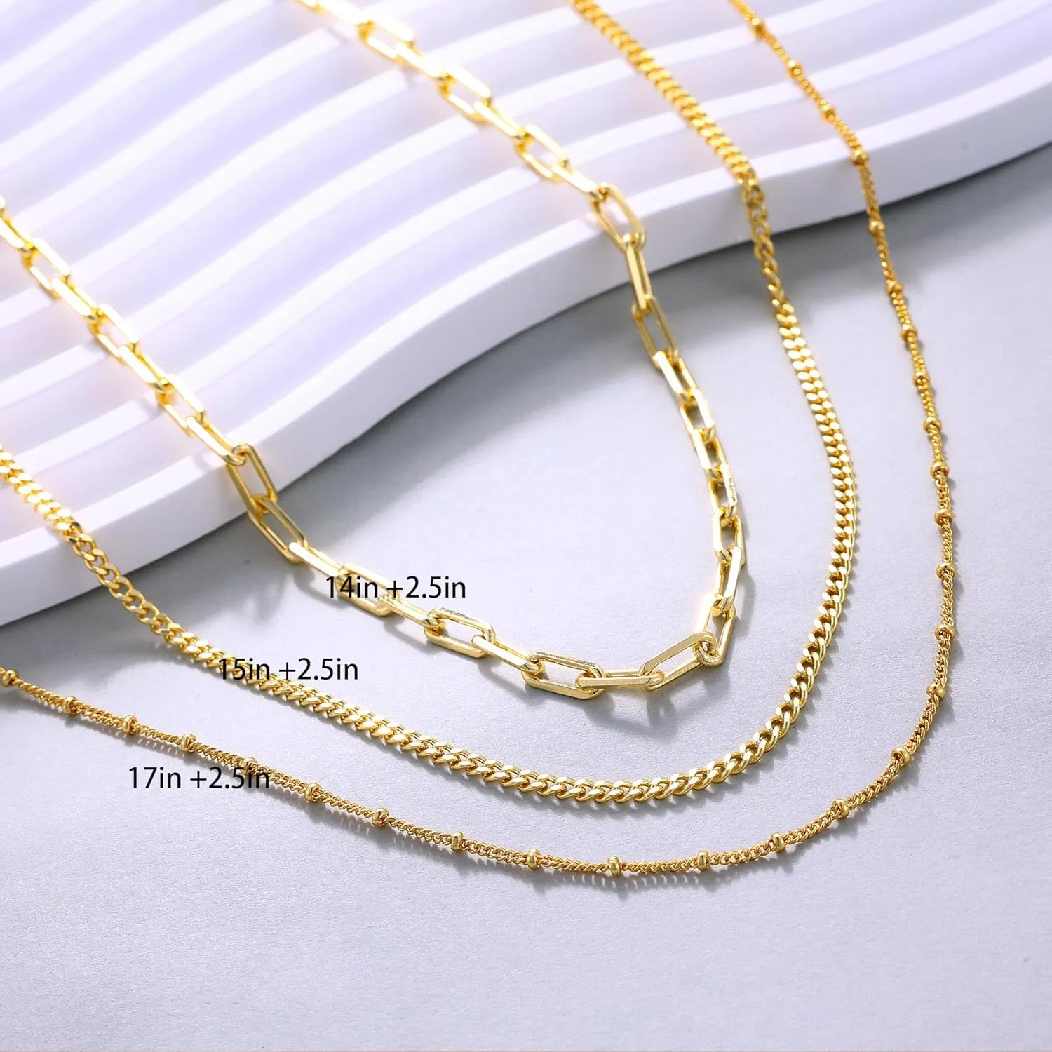 Layered Necklaces for Women,Chunky Gold Choker Necklace Stack Simple 14K Gold PlatedNecklace Set Gold Herringbone Cuban Rope Chain Necklace for Women Trendy Waterproof Gold Jewelry for Women